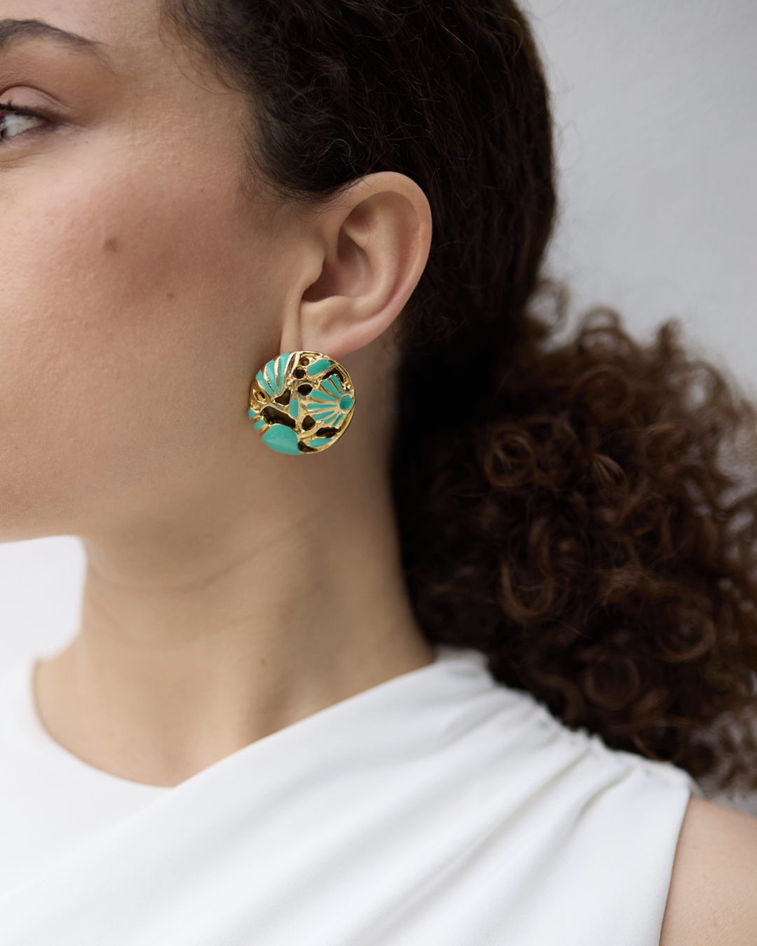 DAFNE · Orecchini bottone vintage smaltato turchese